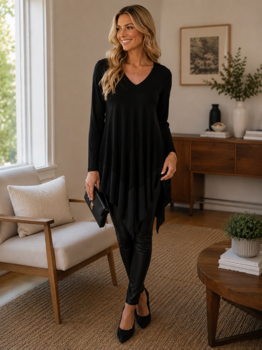 {Joseph Ribkoff} Asymmetrical, Flutter Hem, Long Sleeve Tunic